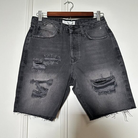 NEW Topman Slim Black Distressed Denim Shorts, Size W28 - Picture 1 of 3